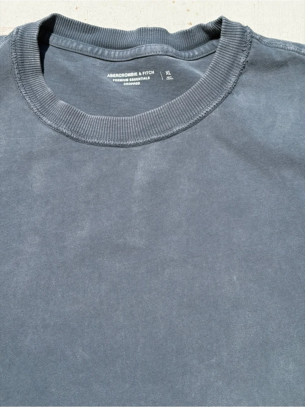 Men's Abercrombie and Fitch T-Shirt Gray Blue XL Solid Cropped Essentials City - Picture 1 of 10